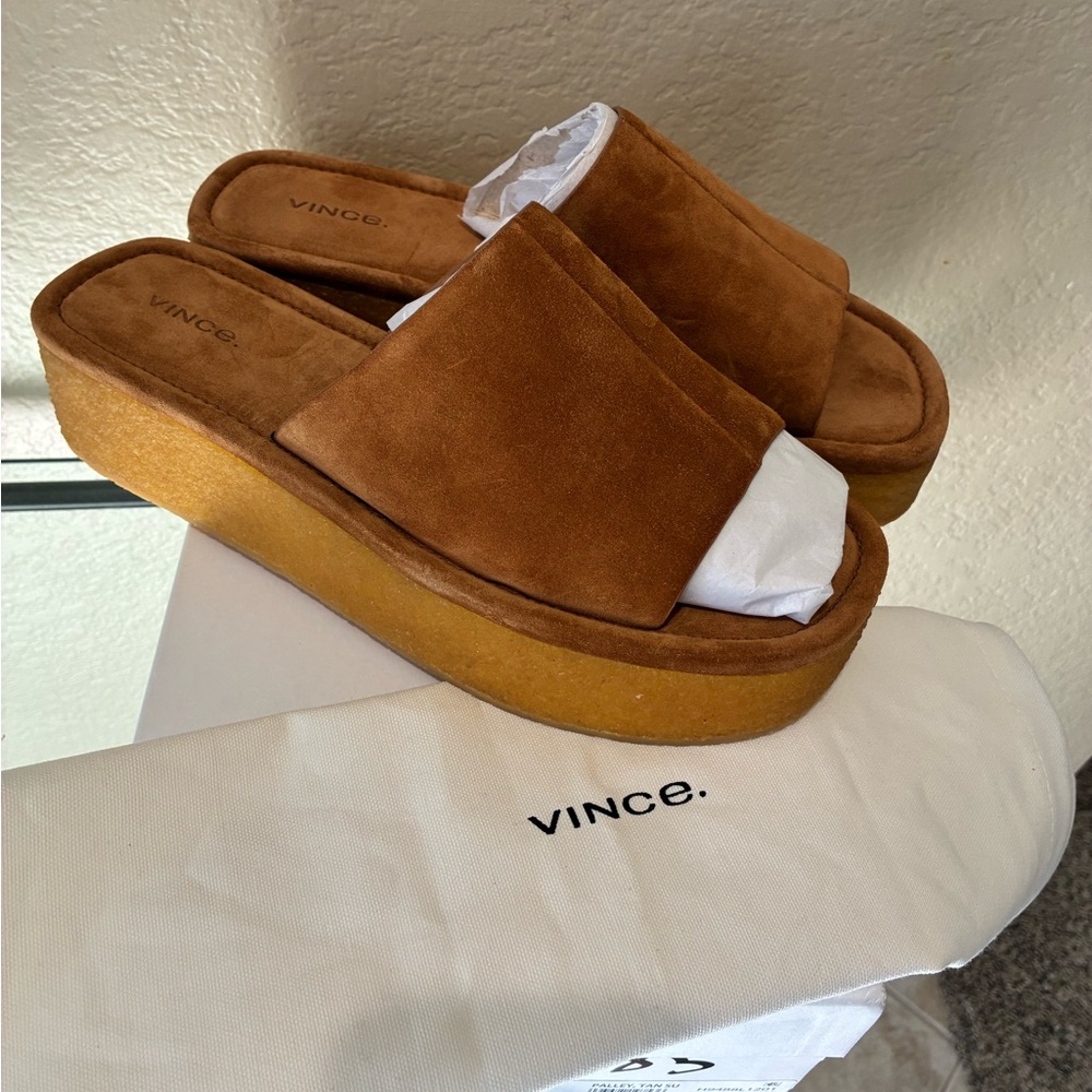 Vince Tan Suede Platform Sandals